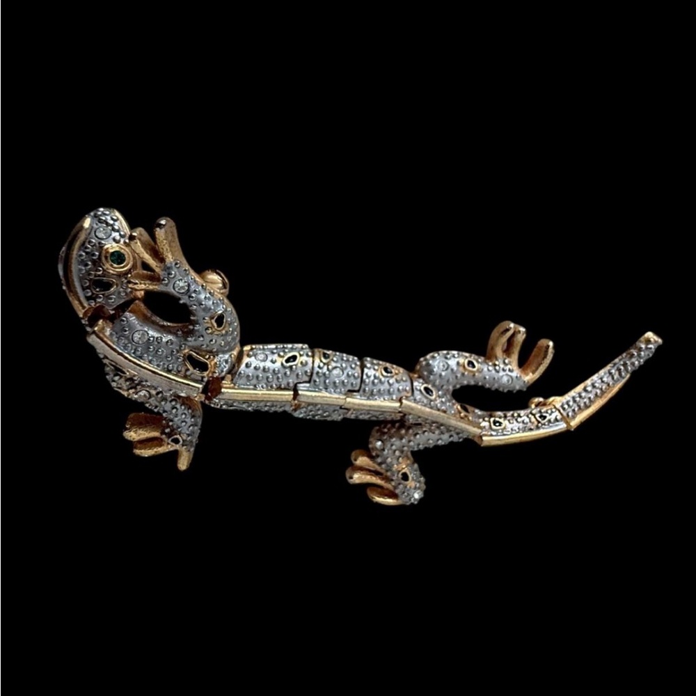 Vintage Articulated 4" Gold-Tone Lizard / Gecko Brooch Pin - Picture 3 of 8